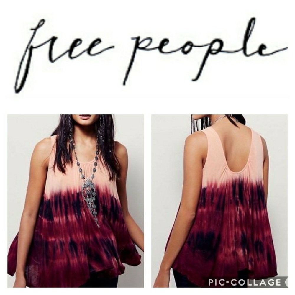 Free People Sebastian TieDye Tank PeachMaroon Ombr